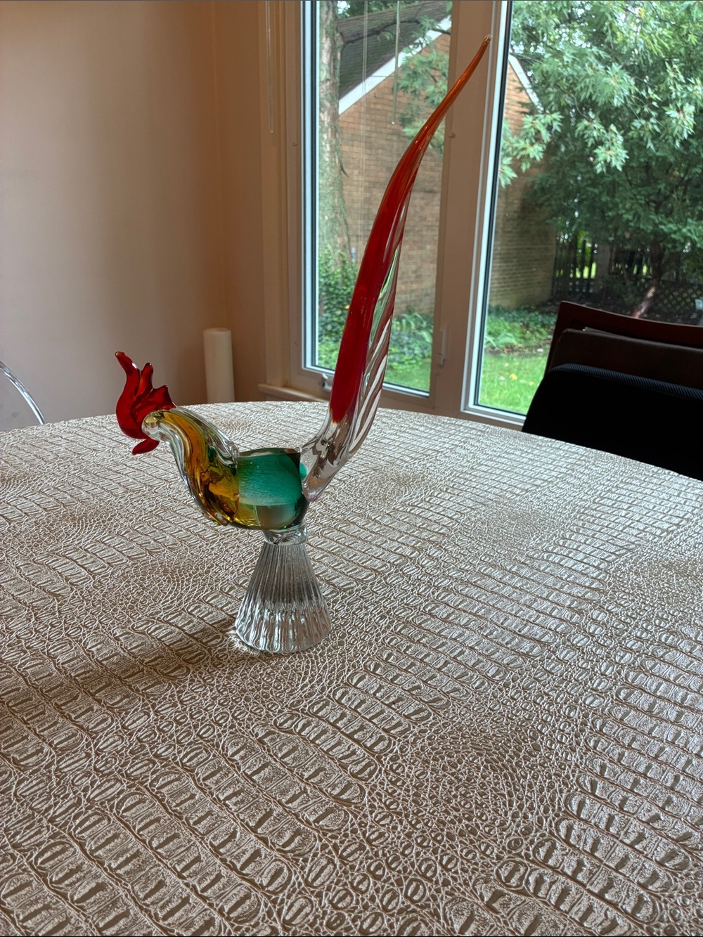 Handblown Glass Rooster Sculpture - Red, Green, Amber